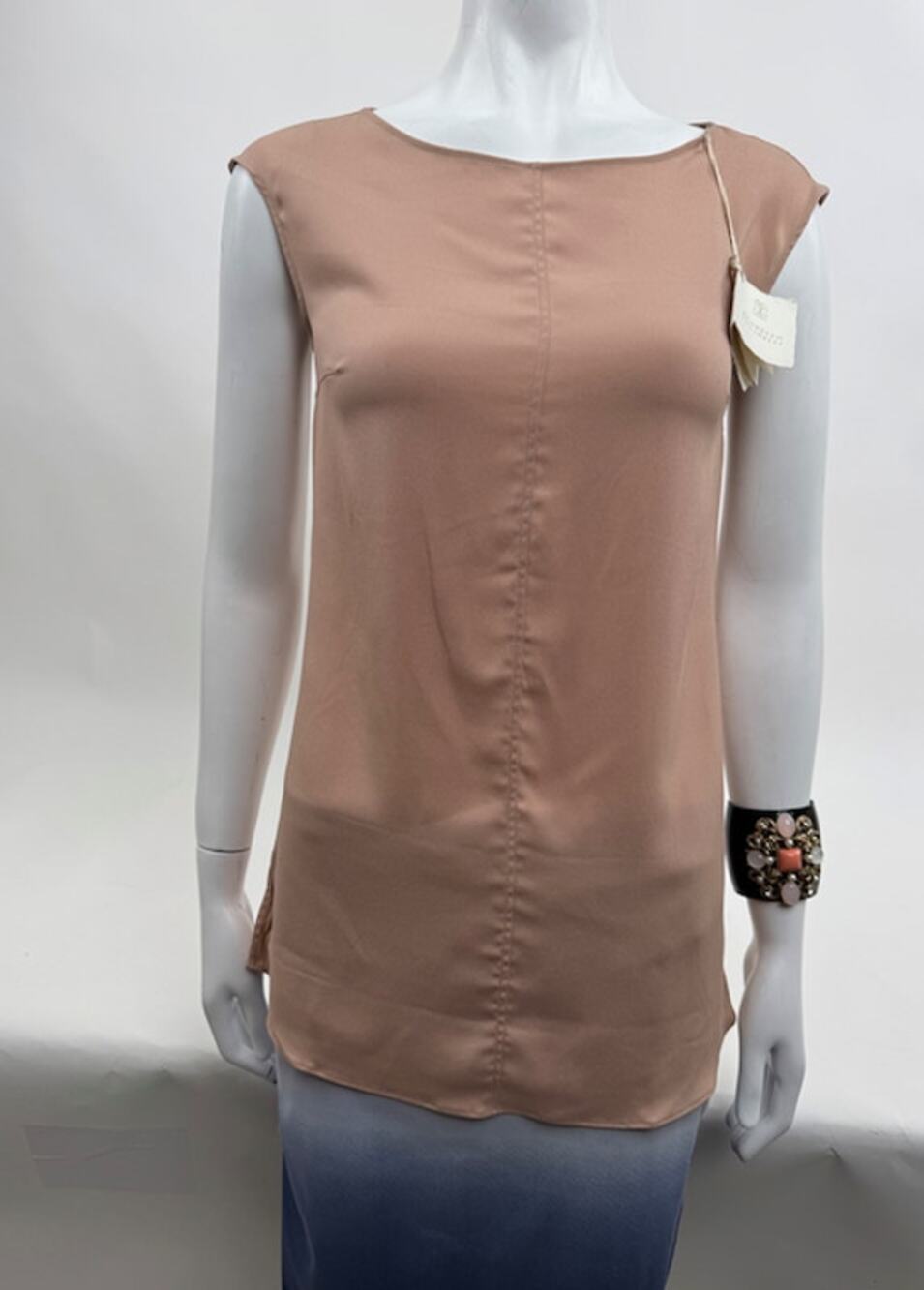 Brunello Cucinelli NWT Taupe 100% Silk Stretch Sleeveless Top Size XS